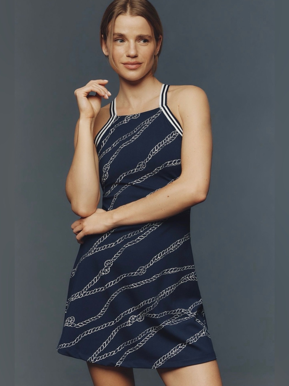 NWT Anthropologie Daily Practice Crossback Mini Dress Navy Rope XXS